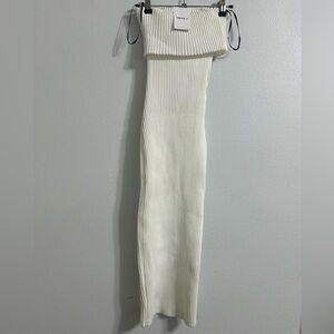 NWT Forever 21 White Ribbed Knit Maxi Skirt tube midi dress off shoulder XS